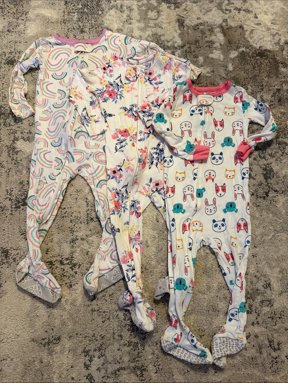 Kids Floral & Character Cotton Footed One-Piece Pajamas - Pink/Multicolor